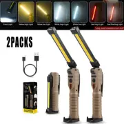 2Packs Bright Rechargeable COB LED Work Light Flashlight Magnetic Folding Torch