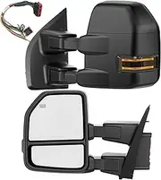 Power Heated Tow Mirrors Compatible with 2015–2020 Ford F-150, Trailer Towing Side Mirrors w/Turn Signal, Spot Auxiliary Light, Puddle Light, 22 to 8 Pin Adapter Included, Can fit Different Interfaces