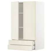 METOD / MAXIMERA wall cabinet w 2 doors/2 drawers, white/Bodbyn off-white, 60x37x100 cm
