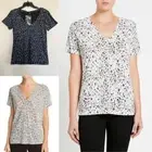 VELVET HEART Women's S XS? Tencel Linen Black Leopard Print V-Neck Tee Shirt Top