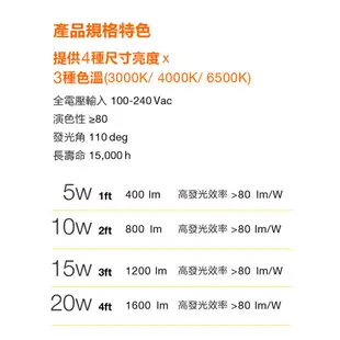 【宅配免運】歐司朗 5W 1尺 星亮 LED T5 層板燈 支架燈 串接燈 書桌燈 檯燈 白光/黃光/自然光_4入組