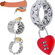 CHENLIQING SM Lockable stainless steel spikes penis rings testicle rings with key and lock ball stretcher cock ring metal pendant penis testicle bondage sex toy for men(C)