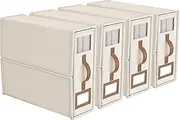 4 Pack Bed Sheet Organisers Box with Windows Foldable for Closets Wardrobe and Home Linen Storage (Beige)