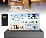 Weather Station with Outdoor Wireless Sensor, Multifunctional Weather Forecast Electronic Alarm Clock, Wireless Weather Wtation Monitor, for Home Office Garden Farm