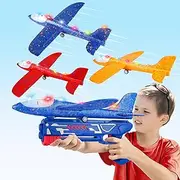 3 Pack Airplane Launcher Toy, 12.6" Foam Glider Led Plane, 2 Flight Mode Catapult Airplane Boy Toys for Kids Outdoor Flying Toys Gifts for 4 5 6 7 8 9 10 11 12 Year Old Boys Girls