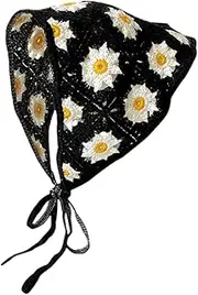 [Halemet] Crochet Floral Headbands for Women Bandana Head Kerchief Knitted Hair Scarf Mesh Hair Scarves for Women Girls Summer, Style A-black, One Size