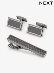 Gunmetal Cufflinks And Tie Clip Set (B66115) | $36