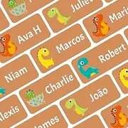 Ogelz Personalized Name Labels Kids Custom Stcikers Washable for Clothes Smart Size 1.2”X0.5” Waterproof Self-Adhesive Labels for Daycare Toddlers School Kids Stuff Parents (Dinosaur Orange, 60)