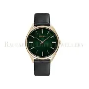 SEIKO Ladies Watch Green Dial Gold Tone Stainless Steel Black Leather SWR068 New