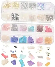 OSOLADY 2 Sets Nail Art Decoration Kit with Abalone Shell Pieces DIY Manicure Tools for Home and Salon Use Includes Storage Box for Easy Organization