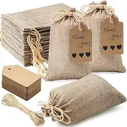 20Pcs Burlap Gift Bags with Drawstring and 20Pcs Gift Tags & String,5.1x7.1 In Reusable Gift Bags,Burlap Bags,Linen Sacks Bag for Wedding Favors Party Jewelry Pouches,Christmas,Coffee,DIY Craft Bags