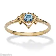 WOMENS 14K GOLD GP BIRTHSTONE AQUAMARINE HEART SHAPE RING SIZE GP 5 6 7 8 9 10