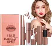 Lipstick Lip Liner Kit - Lip Pencil Liner Matte Lipstick,3X Long-Lasting Lipliners Pencil, Lip Color Lip Liner Set Velvet Lipstick, Natural Lip Makeup