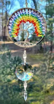 Suncatcher Wire Tree of Life in 4" (10cm)ring–Beaded with faceted glass b