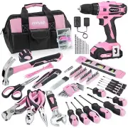 Pink Tool Kit 236-Piece with Cordless 20V 2000mAh Power Drill Driver, Lady's ...
