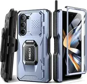 [Tongate] for Z Fold 5 Case with Ring Stand, Built-in Z Fold5 S Pen Holder, Shockproof Rugged Phone Case with Screen Protector & Slide Camera Cover & Belt Clip for Samsung Galaxy Z Fold 5 2023,Ice Blue