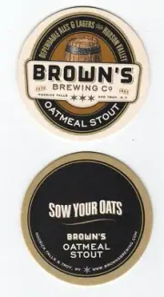 2 - BROWN'S Brewing Co Beer Coaster / Mat - Oatmeal Stout - Hoosick Falls & Troy