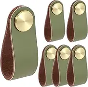 Leather Drawer Pulls - 6 Pcs Leather Dresser Knobs, Durable Thickened Leather Cabinet Handles with Screws for Cabinet, Doors and Drawers (Green)