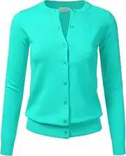 [FLORIA] Women Button Down Crew Neck Long Sleeve Soft Knit Cardigan Sweater (S-3X)