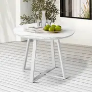 Livsip Outdoor Dining Marble Table Patio Furniture Sintered Stone Top White 90cm