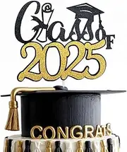 Class of 2022 Cake Topper for Graduation Party Decorations, Happy Graduation Cake Topper, Congrats Grad Party Decorations Black and Gold