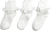 [Jefferies Socks] Big Girls' Cluny and Satin Lace Socks (Pack of 3)