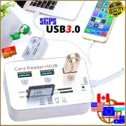 Memory Card Reader+HUB USB 3.0 Speed 5GBPs Adapter Alu 3xPort USB-MS SD M2 TF