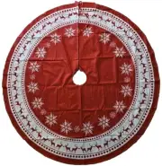 Christmas Tree Skirt, 48in, Red Rustic & Vintage Snowflake with Reindeers