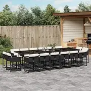 17 Piece Garden Dining Set with Cushions Black Poly Rattan,Outdoor Furniture Sets-3211422