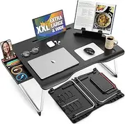 Cooper Mega Table Plus - Premium XXL 65 x 49 cm Extra Large Lap Desk w/Book Stand | Multifunctional Folding Laptop Stand, Laptop Desk for Bed, Bed Tray, Floor Desk (Black Onyx)
