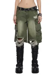 [DARKER WAVS] Chord Shredded Cargo Shorts