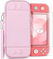 TNP Carrying Case for Nintendo Switch Lite, Pink - Kawaii Cute Portable Travel Case, Protective Storage Carry Bag for Girls with Screen Protector, 10 Game Cartridge Holder