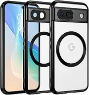 [VENINGO] Magnetic Case for Google Pixel 8a, Compatible with Magsafe Clear Transparent Crystal Non-Yellowing Soft TPU Shockproof Anti-Slip Protective Phone Cover for Google Pixel 8a 6.1 inch, Black