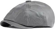 [Panchitalk] Newsboy Cap for Men Women, Classic PU Leather Cabbie Beret Cap 8 Panel Gatsby Ivy Irish Painter Flat Hat, 56-58cm