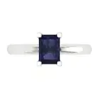1 Emerald Cut Blue Sapphire Designer Promise Engagement Ring 14k White Gold