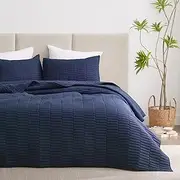 EXQ Home Quilt Set Full/Queen Size Navy 3 PieceLightweight Hypoallergenic Microfiber Coverlet Modern Style Stitched Quilt Pattern Bedspread Set