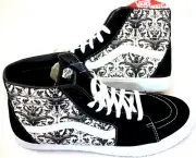 Vans Men's Sk8-Hi Skull Tapestry Black Bone White Canvas Suede shoes Size 13 NIB