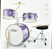 Kids Drum Set Eastar 3-Piece for Beginners, 14 inch Drum Kit Metallic Purple