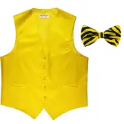 New Men's Formal Vest Tuxedo Waistcoat yellow with ZEBRA Bowtie prom wedding