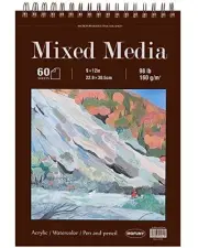 Mixed Media Sketch Pad, 9 x 12 inches, 60 Sheets (98lb/160gsm) 1 pack