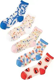 [Verdusa] Women's 5 Pairs Sheer Socks Mesh Crew Socks Transparent See Through Tulle Socks