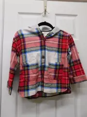 Wonder Nation Girls' Plaid Shacket with Hood - Red Tartan-Large (10-12)-NWT