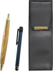 2 Pack Eco Leather Pen Case Metal Touch Stick Blue and Maple Wood Axis Retro Ballpoint Pen Set BR-ALL-HS47S-2
