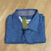 Robert Graham Men's Blue Shirt X-Large Button up Flip Cuff Linen Cotton Blend