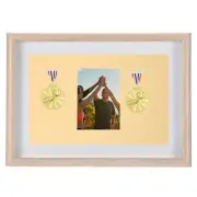 Medal Display Case,9"x13" 2 Medal Display Shadow Box,Yellow-White Elephant Wood