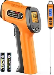 ThermoPro Infrared Thermometer -58°F~1112°F, Heat Temp Temperature Gun for Cooking, Adjustable Emissivity for Cooking, Pizza Oven, Meat, Griddle, Grill, HVAC, Engine, Meat Thermometer Included