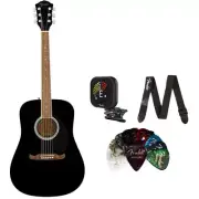 Fender FA-125 Black w/ Fender Pick 12 Pck, Fender Strap, Fender Tuner Bundle