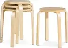 Giantex Set of 4 Wooden Stools Solid Wood Stool Space-saving Stackable Natural