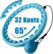 (Blue)32 Detachable Knots-2 in 1 Abdomen Fitness Massage Non Fall Smart Hooola Hoop with Auto Spinning Ball,Weighted Exercise Hoop Plus Size
