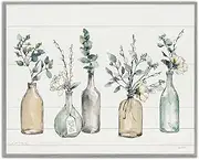 [Stupell Industries] Bottles and Plants Farm Wood Textured, Design by Anne Tavoletti Wall Art, 11 x 14, Multi-Color for Living Room, Grey Framed